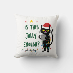 Is This Jolly Enough Black Cat Merry Christmas Tre Cushion