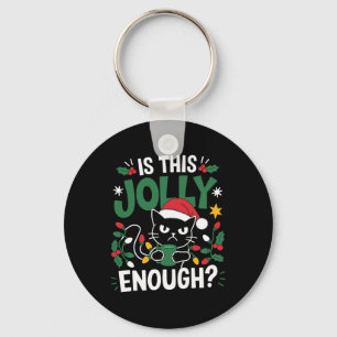 Is This Jolly Enough Black Cat Merry Christmas Tre Key Ring
