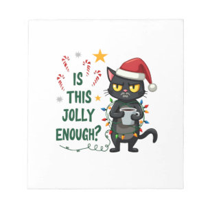Is This Jolly Enough Black Cat Merry Christmas Tre Notepad