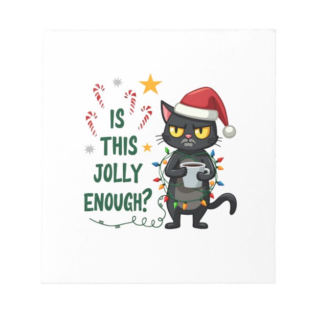 Is This Jolly Enough Black Cat Merry Christmas Tre Notepad (Front)