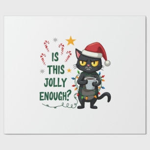Is This Jolly Enough Black Cat Merry Christmas Tre Wrapping Paper