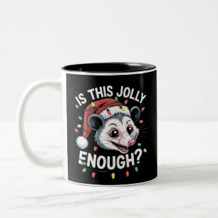 Is This Jolly Enough? Christmas Opossum Sarcastic Two-Tone Coffee Mug