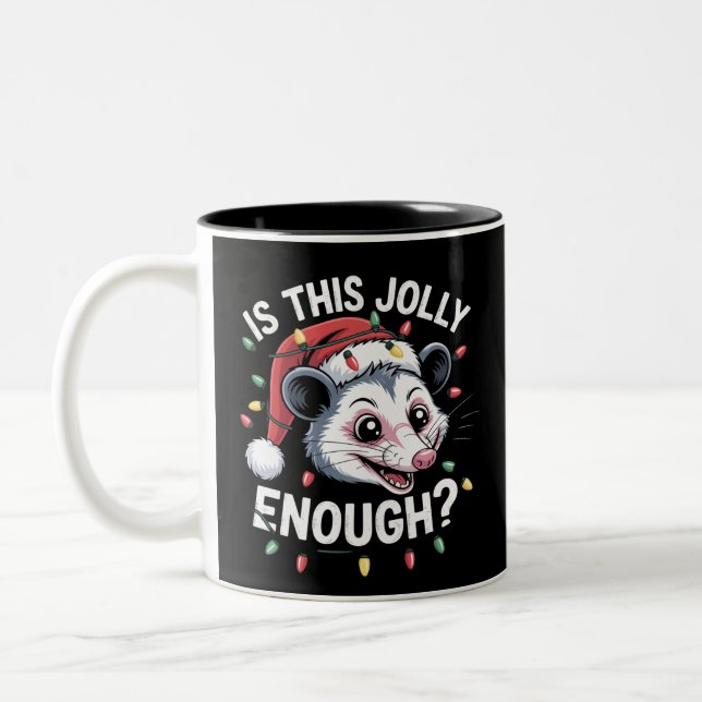 Is This Jolly Enough? Christmas Opossum Sarcastic Two-Tone Coffee Mug (Left)