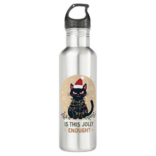 Is This Jolly Enough Funny Black Cat Christmas Tre 710 Ml Water Bottle
