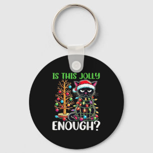 Is This Jolly Enough Funny Black Cat Christmas Tre Key Ring