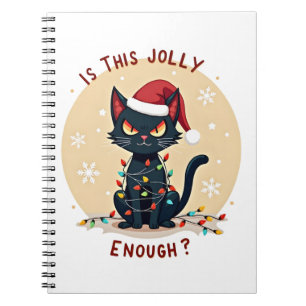 Is This Jolly Enough Funny Black Cat Christmas Tre Notebook