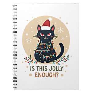 Is This Jolly Enough Funny Black Cat Christmas Tre Notebook