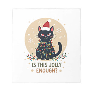 Is This Jolly Enough Funny Black Cat Christmas Tre Notepad