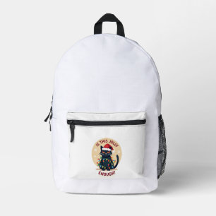 Is This Jolly Enough Funny Black Cat Christmas Tre Printed Backpack