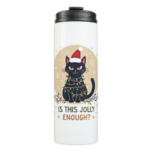 Is This Jolly Enough Funny Black Cat Christmas Tre Thermal Tumbler