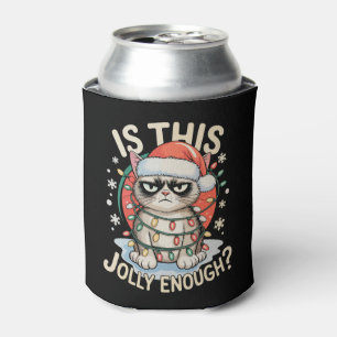 Is This Jolly Enough Funny Cat Christmas Xmas Can Cooler