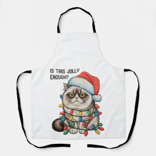 Is This Jolly Enough Grumpy Cat Christmas Lights Apron