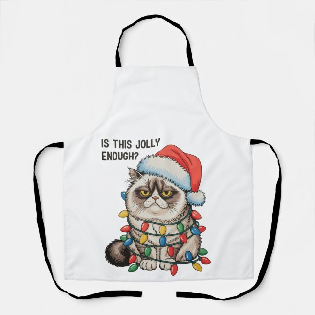 Is This Jolly Enough Grumpy Cat Christmas Lights Apron (Front)