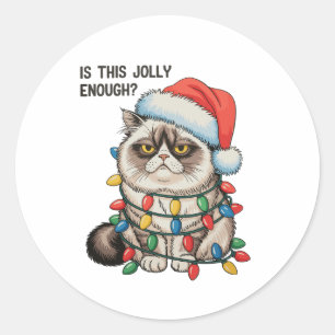 Is This Jolly Enough Grumpy Cat Christmas Lights Classic Round Sticker