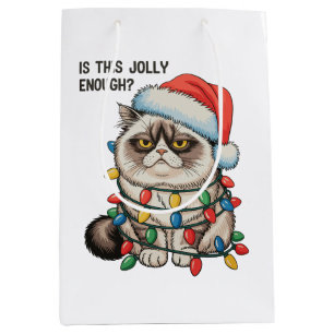 Is This Jolly Enough Grumpy Cat Christmas Lights Medium Gift Bag