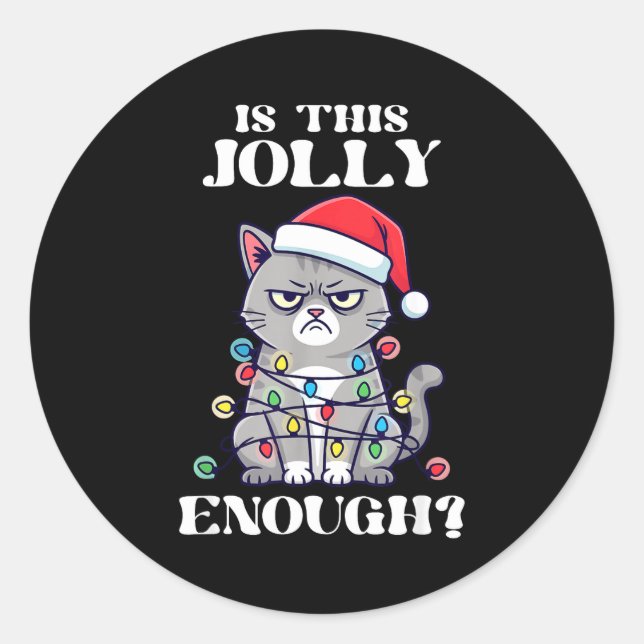 Is This Jolly Enough Tangled Christmas Cat  Classic Round Sticker (Front)