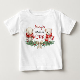 Is Turning One   Bear Christmas 1st Birthday Baby T-Shirt