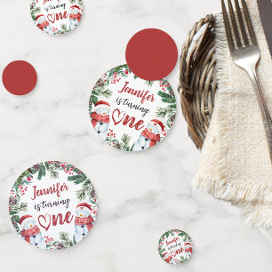 Is Turning One   Snowman Christmas 1st Birthday  Confetti