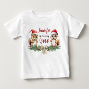 Is Turning One   Squirrel Christmas 1st Birthday Baby T-Shirt