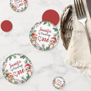 Is Turning One   Squirrel Christmas 1st Birthday  Confetti