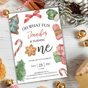 Is Turning ONE   Winter Christmas 1st Birthday Invitation