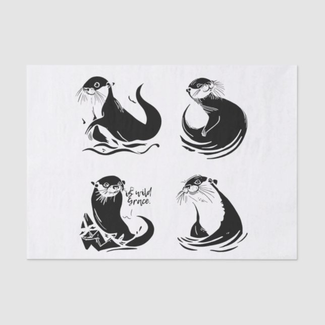 Is Wild Grace – Otter in Motion Minimalist Design Tissue Paper (Front)