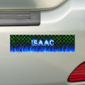 Isaac blue fire and flames bumper sticker design | Zazzle