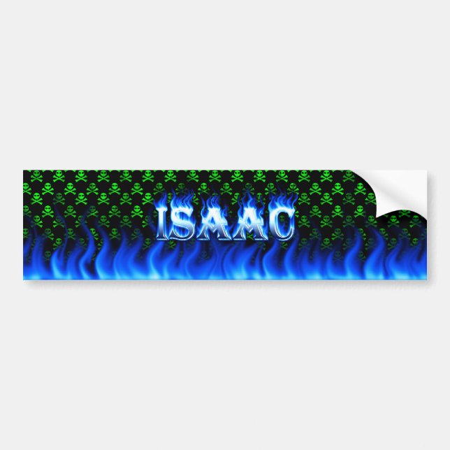 Isaac blue fire and flames bumper sticker design (Front)