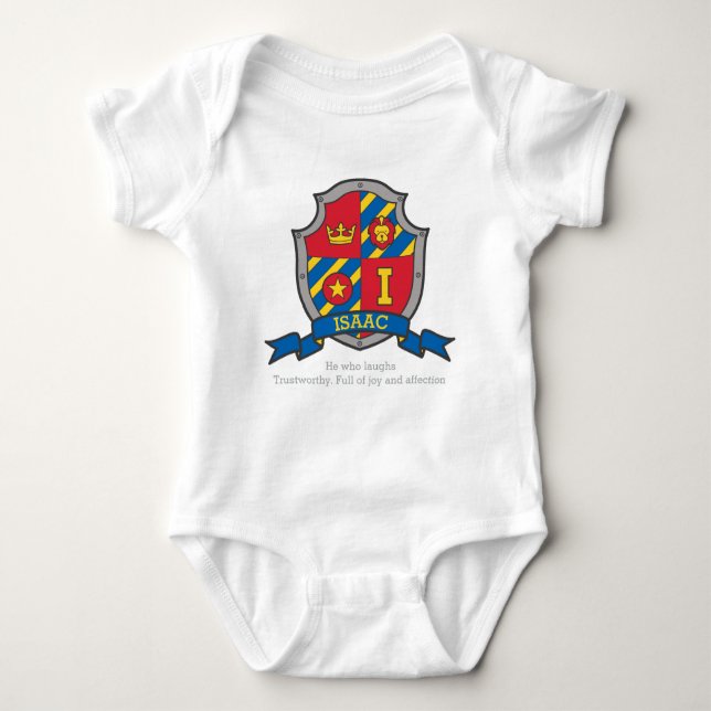 Isaac I letter name meaning crest knights shield Baby Bodysuit (Front)