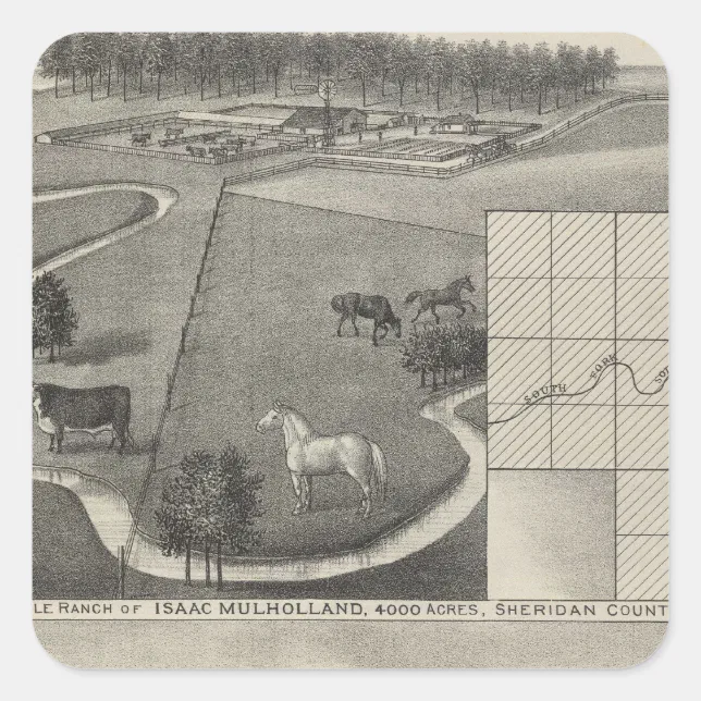 Isaac Mulholland Ranch and Residence, Kansas Square Sticker | Zazzle