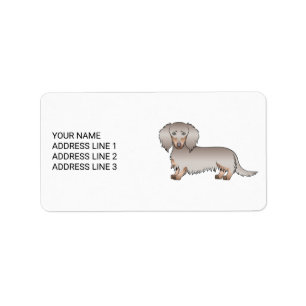 Isabella And Tan Long Hair Dachshund Cartoon Dog Label
