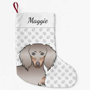 Isabella And Tan Long Hair Dachshund Dog Head Small Christmas Stocking