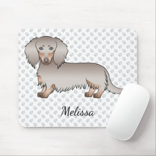 Isabella And Tan Long Hair Dachshund Dog & Name Mouse Pad