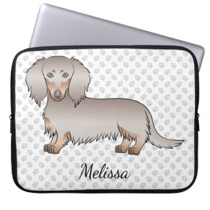 Isabella And Tan Long Hair Dachshund Dog & Text Laptop Sleeve