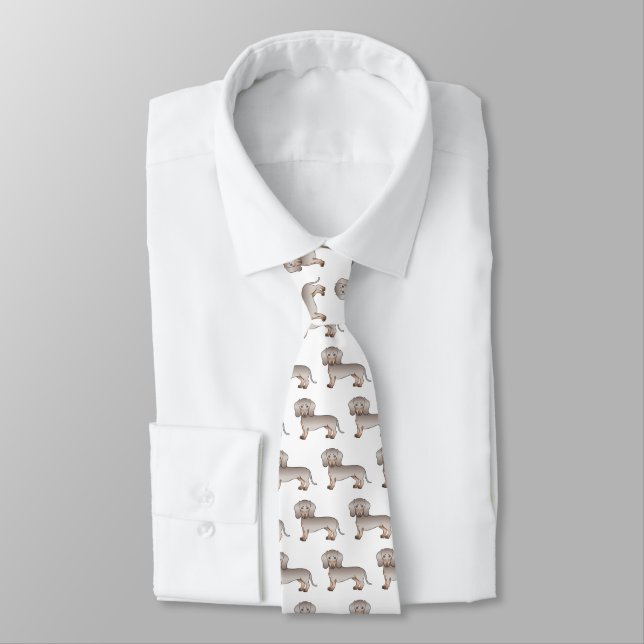 Isabella And Tan Smooth Coat Dachshund Dog Pattern Tie (Tied)