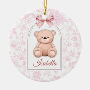 Isabella Custom Pink Teddy Bear Nursery Design Ceramic Ornament