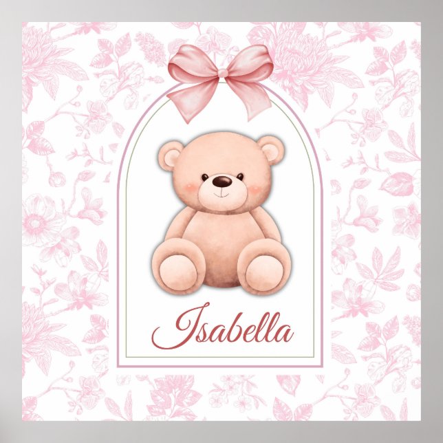 Isabella | Custom Pink Teddy Bear Nursery Design  Poster (Front)
