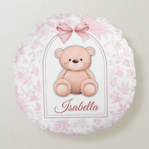 Isabella Custom Pink Teddy Bear Nursery Design Round Cushion