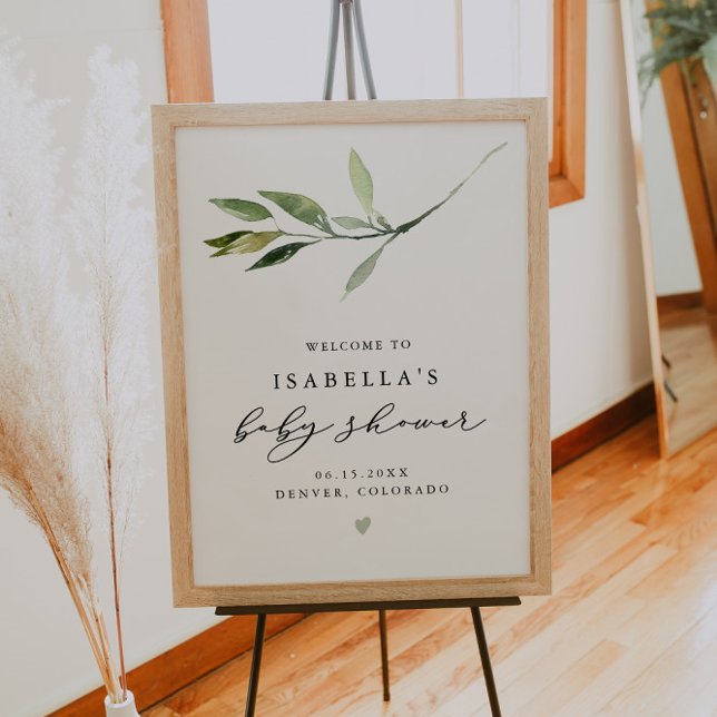 ISABELLA Elegant Greenery Baby Shower Welcome Poster (Creator Uploaded)