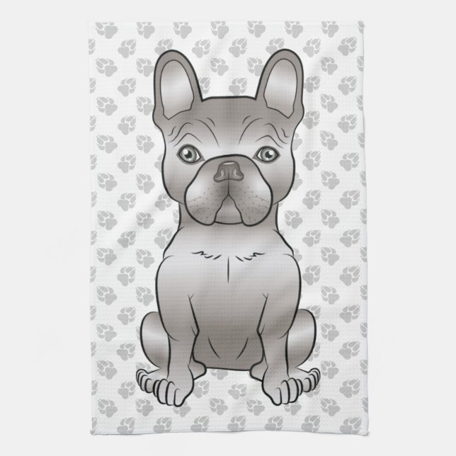Isabella French Bulldog / Frenchie Cute Dog & Paws Tea Towel (Vertical)