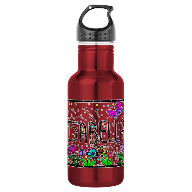 Isabella, Girl's Name Whimsical Art  532 Ml Water Bottle (Front)