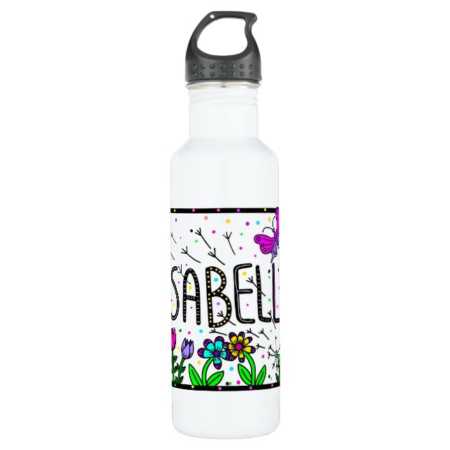 Isabella, Girl's Name Whimsical Art 710 Ml Water Bottle (Front)