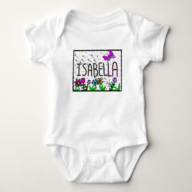 Isabella Girl's Name, Whimsical Art   Baby Bodysuit (Front)