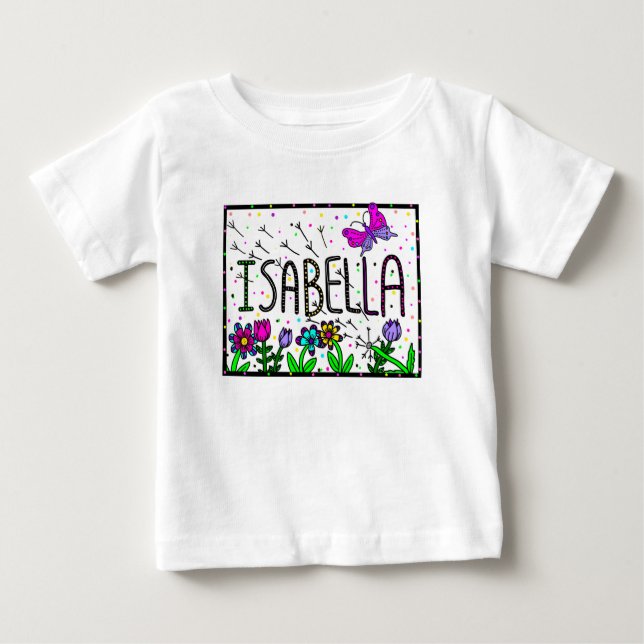 Isabella Girl's Name, Whimsical Art Baby T-Shirt (Front)