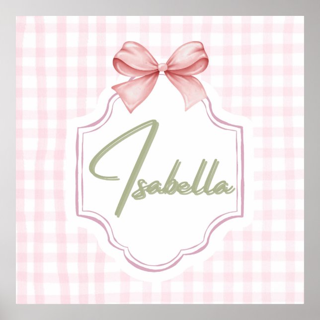 Isabella Personalized Pink Bow & Gingham Print  (Front)