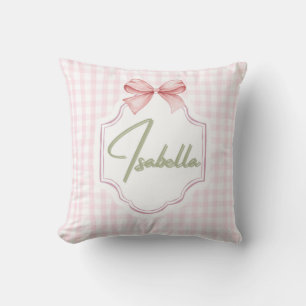Isabella Personalized Pink Bow & Gingham Print Cushion