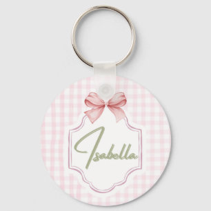 Isabella Personalized Pink Bow & Gingham Print  Key Ring