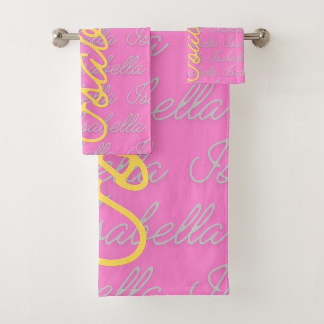 Isabella Signature Name Pattern Bath Towel Set (Insitu)