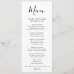 Isabella Simple Modern Black Calligraphy Wedding Menu<br><div class="desc">Our simple, modern wedding menu features your starter courses, entrees and desserts in elegant lettering. At the top is the word menu written in whimsical, black calligraphy followed by your names and wedding date in serif typography. This stylish menu can also be used for an engagement party, bridal shower, rehearsal...</div>