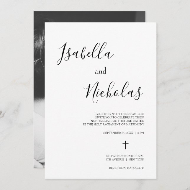 Isabella Simple Modern Script Catholic Wedding Invitation (Front/Back)
